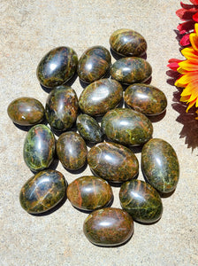 Dark Green & Red Apatite Palm Stones